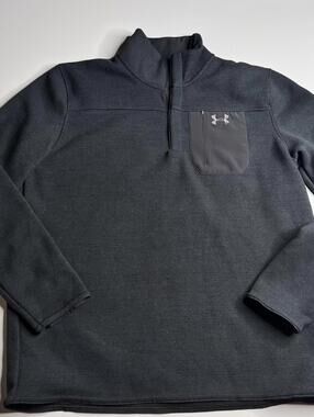 Under Armour Pullover Mens XL Gray Fleece 1/4 Zip Mock Neck Chest Pocket Logo